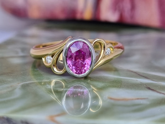 Stylish Curl Design Natural Ceylon Pink Sapphire & Diamond Ring