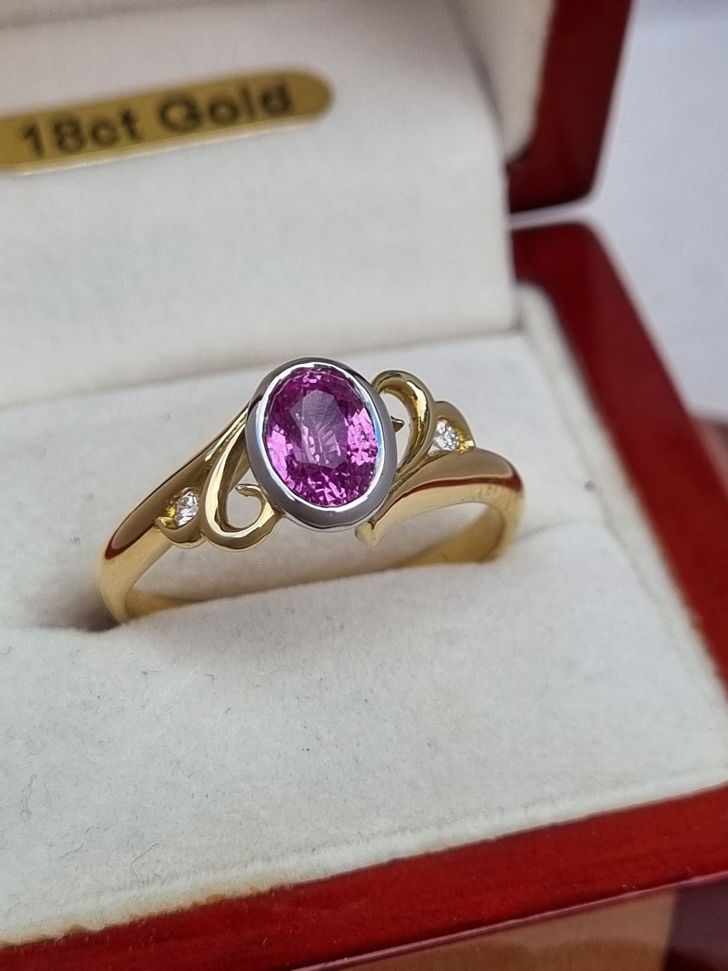 Stylish Curl Design Natural Ceylon Pink Sapphire & Diamond Ring