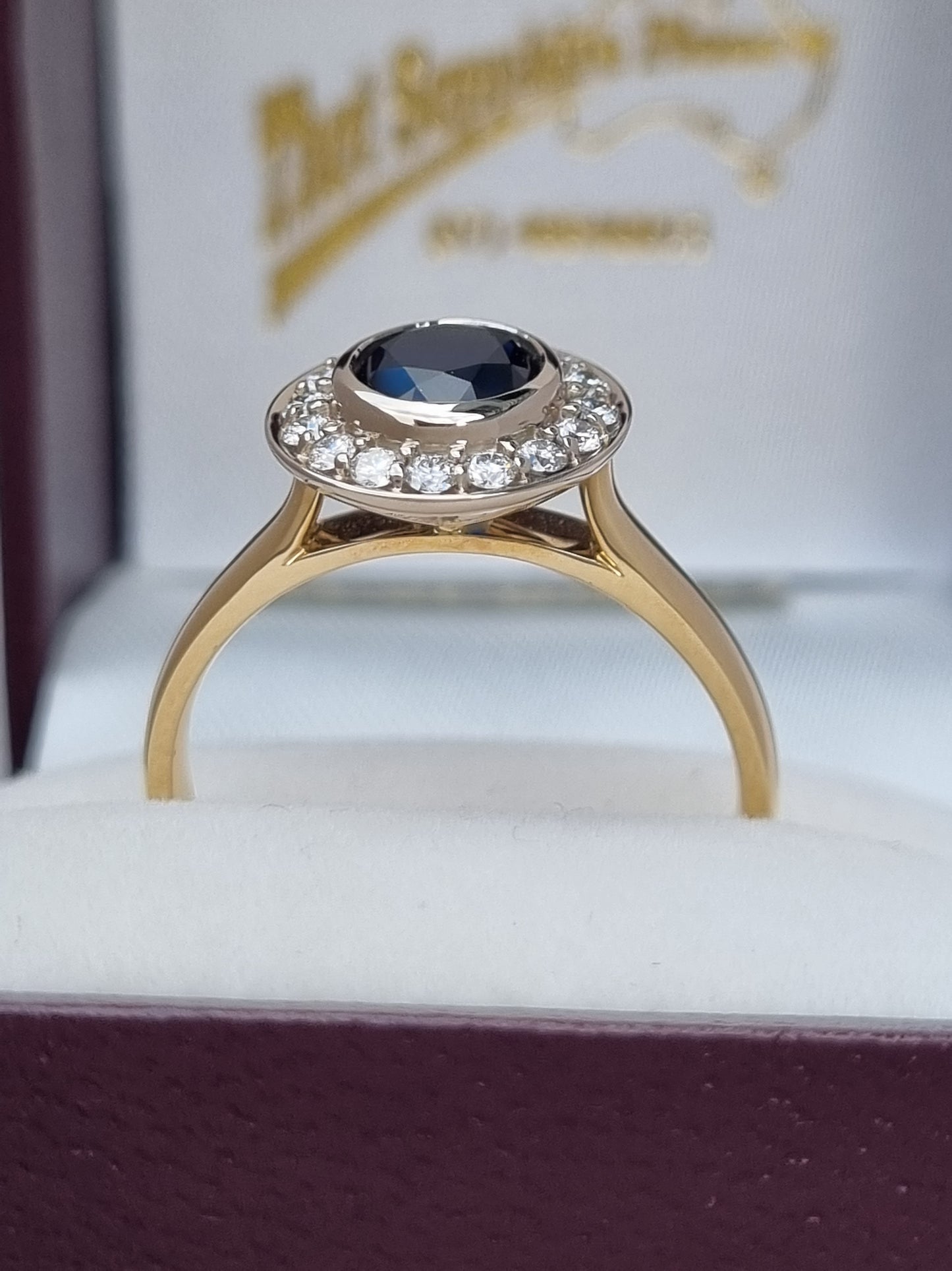 Australian Top Blue Sapphire & Diamond Halo Ring