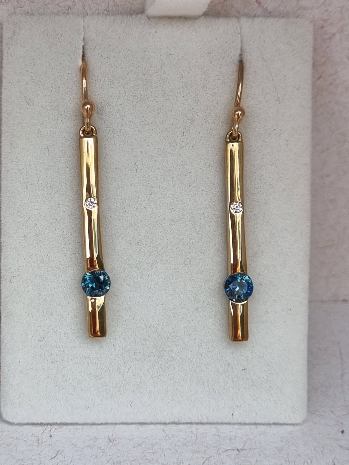 Natural Blue Sapphire and Diamond Pillar Earrings