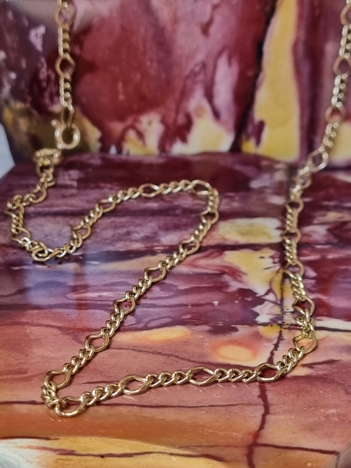 9ct Yellow Gold Diamond Figaro Chain 45cm