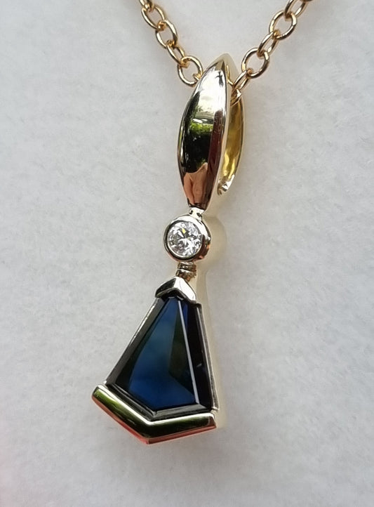 Freeform 'Bell drop' Sapphire and Diamond Pendant