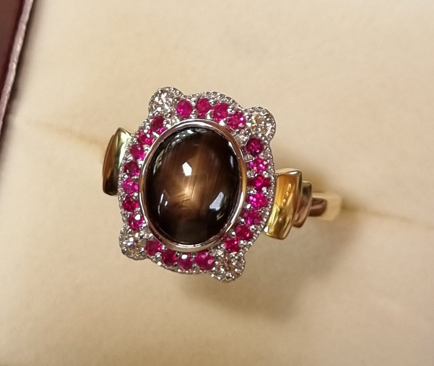 Art Deco Star Sapphire, Ruby and Diamond ring #01073