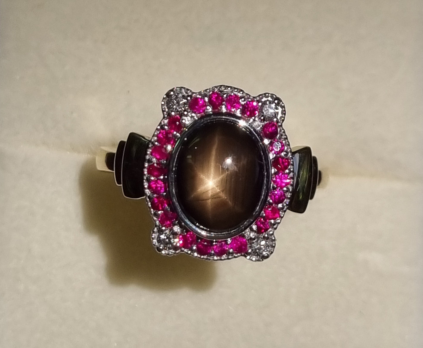 Art Deco Star Sapphire, Ruby and Diamond ring #01073
