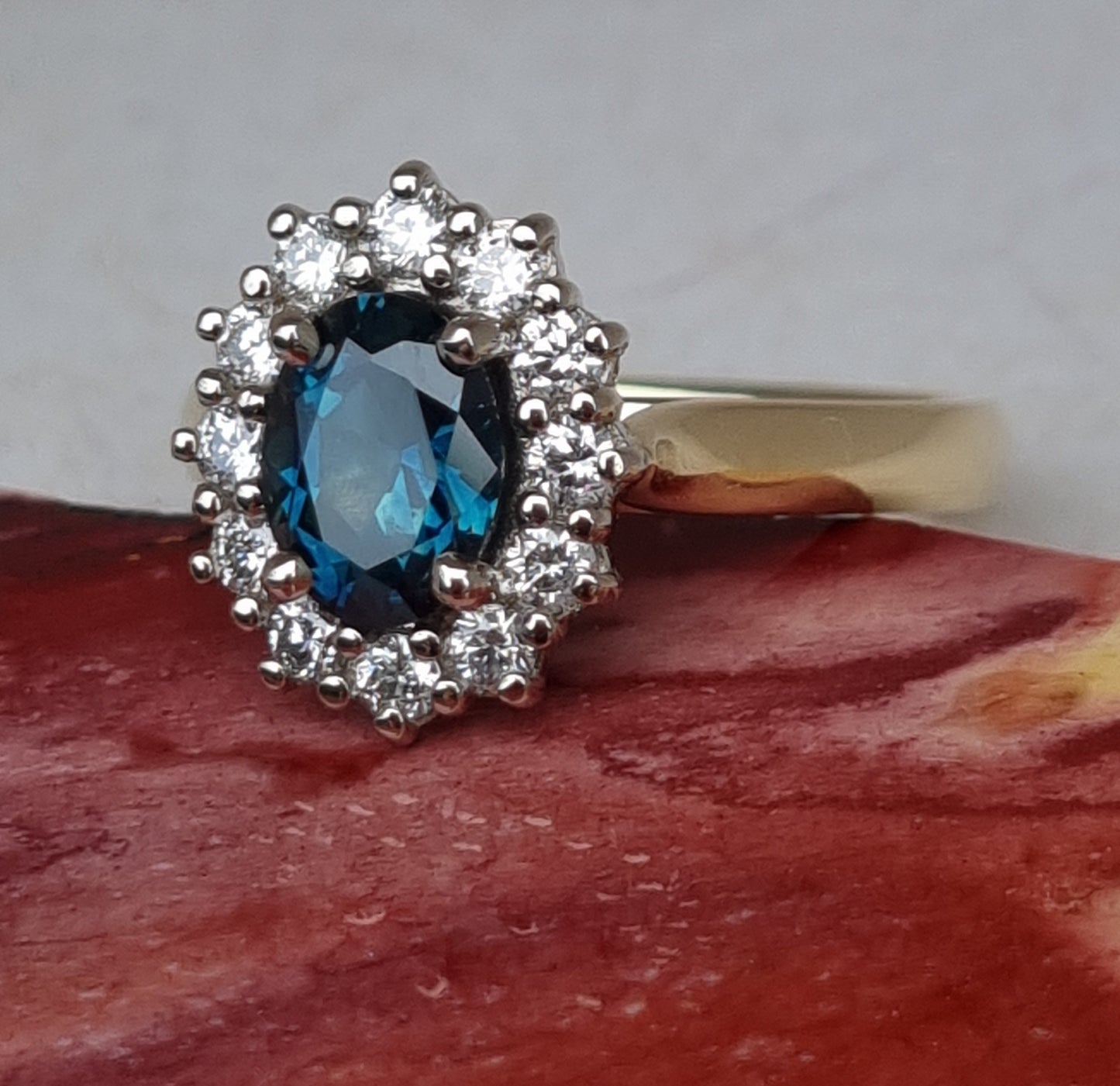 Parti Sapphire and Diamond Halo ring