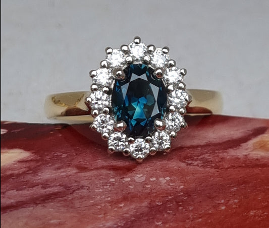 Parti Sapphire and Diamond Halo ring