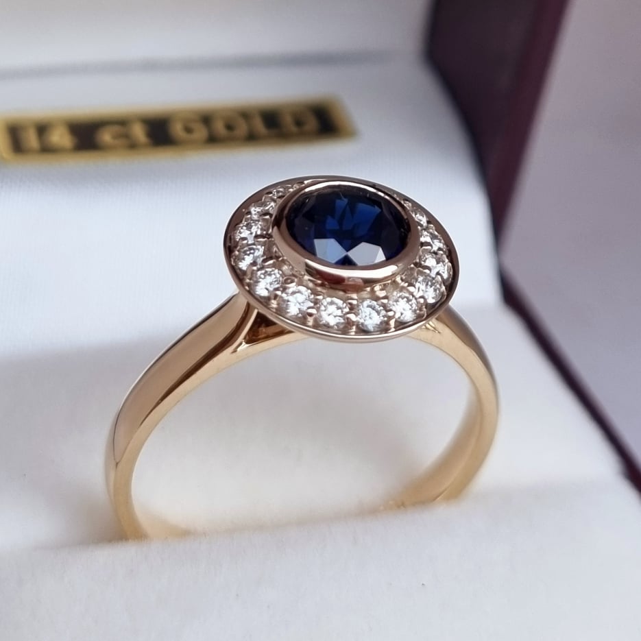 Australian Top Blue Sapphire & Diamond Halo Ring