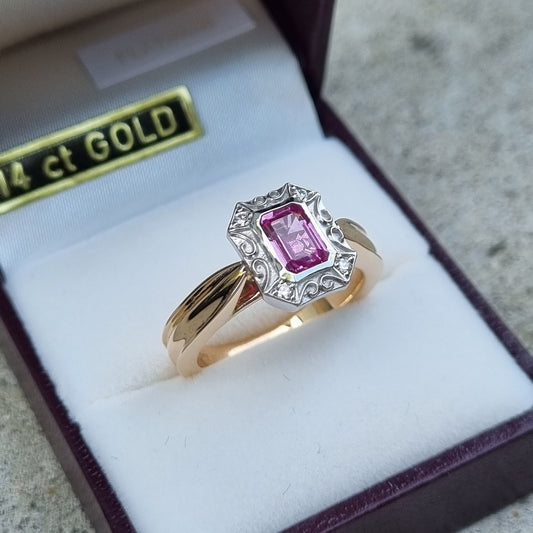 Pink Sapphire & Diamond Modern Victorian Style Ring
