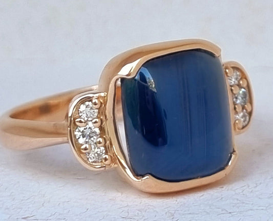 Cabochon cut Blue Sapphire and Diamond Dress Ring